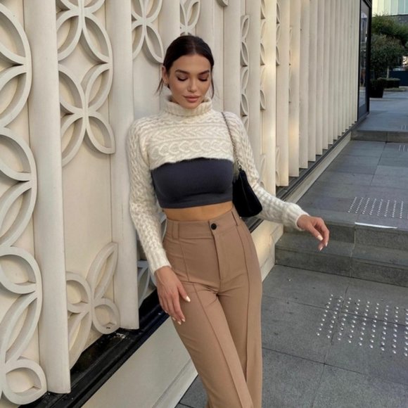 Zara Cable Knit Arm Warmer Scarf Sweater - Picture 5 of 16